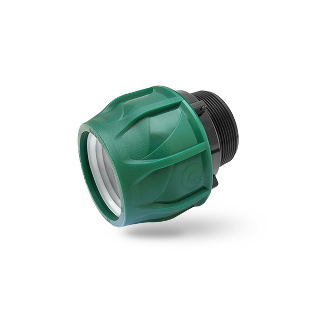 Муфта переход. ПЭ с нар. труб. резьбой 25х1'' (обж.) POELSAN GREEN