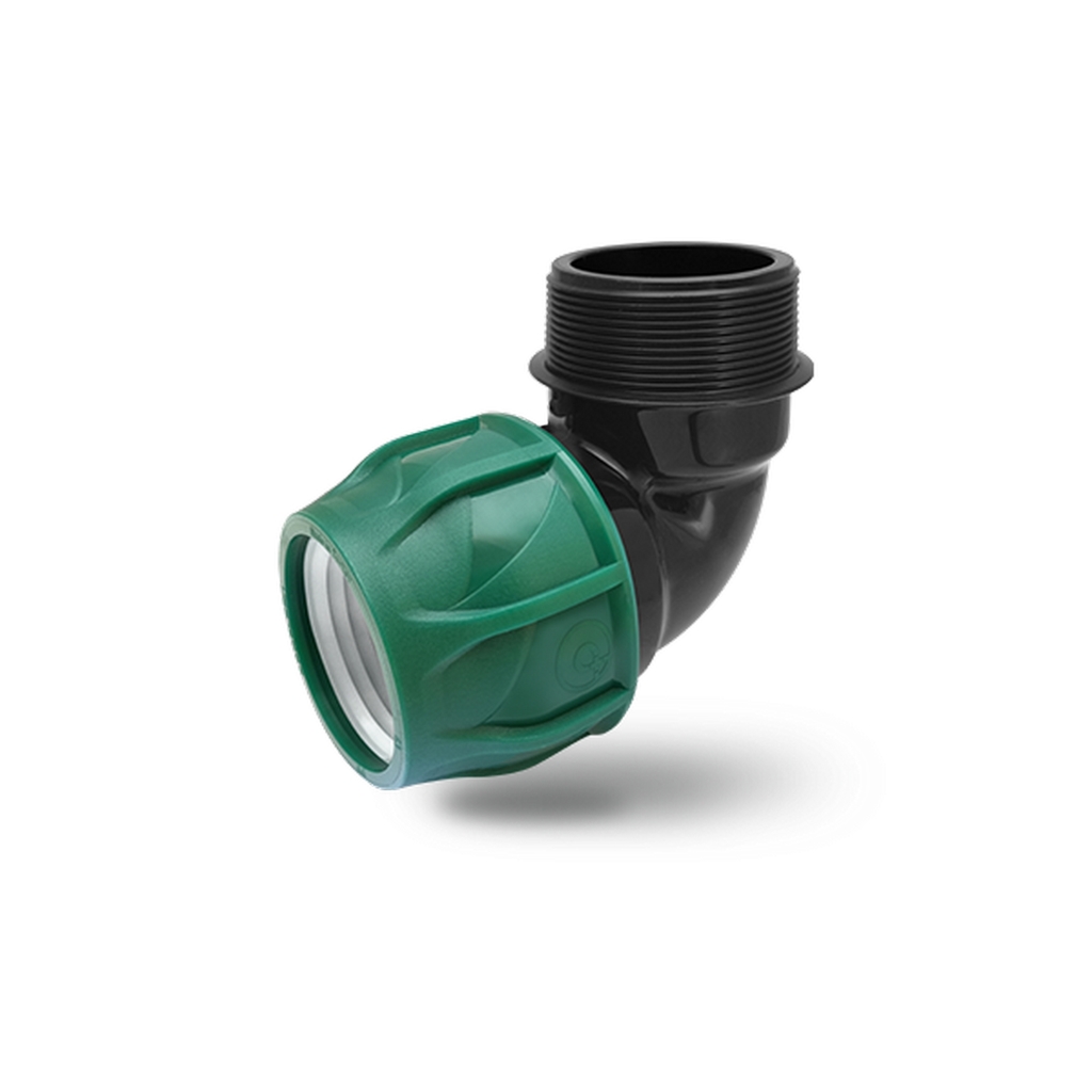 Отвод ПЭ с наруж. труб. резьбой 25х1" (обж.) POELSAN GREEN