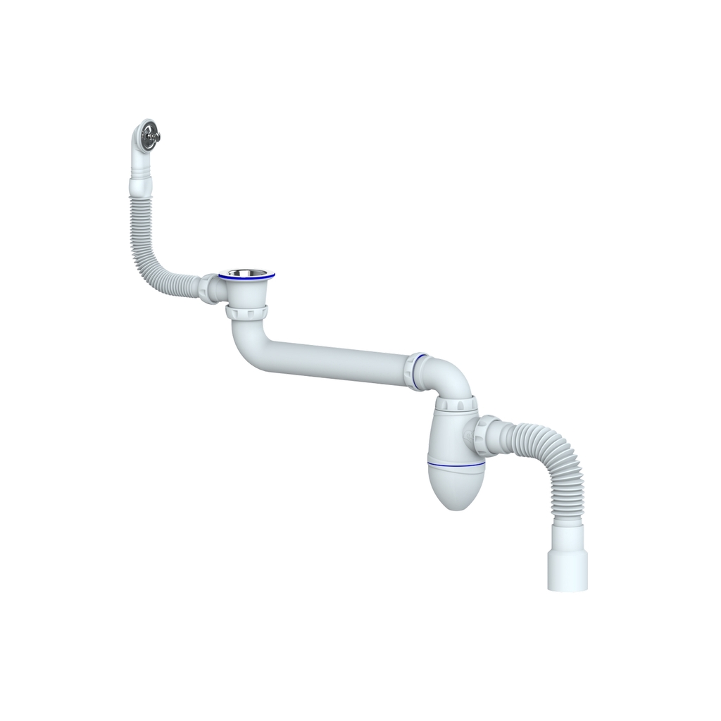 Сифон 1 1/2 AC23 со смещением, круглый перелив, с гофрой 40*40/50 UNICORN
