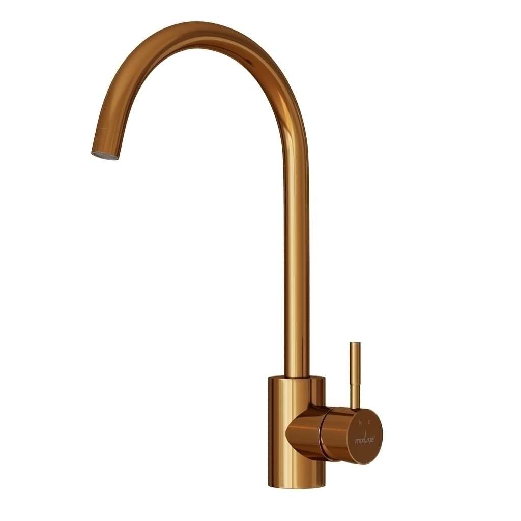 Смеситель для кухни 35k MIXLINE МЛНС-0303Б (MLSS-0303BR) трубчатый излив, п/гайку БРОНЗА