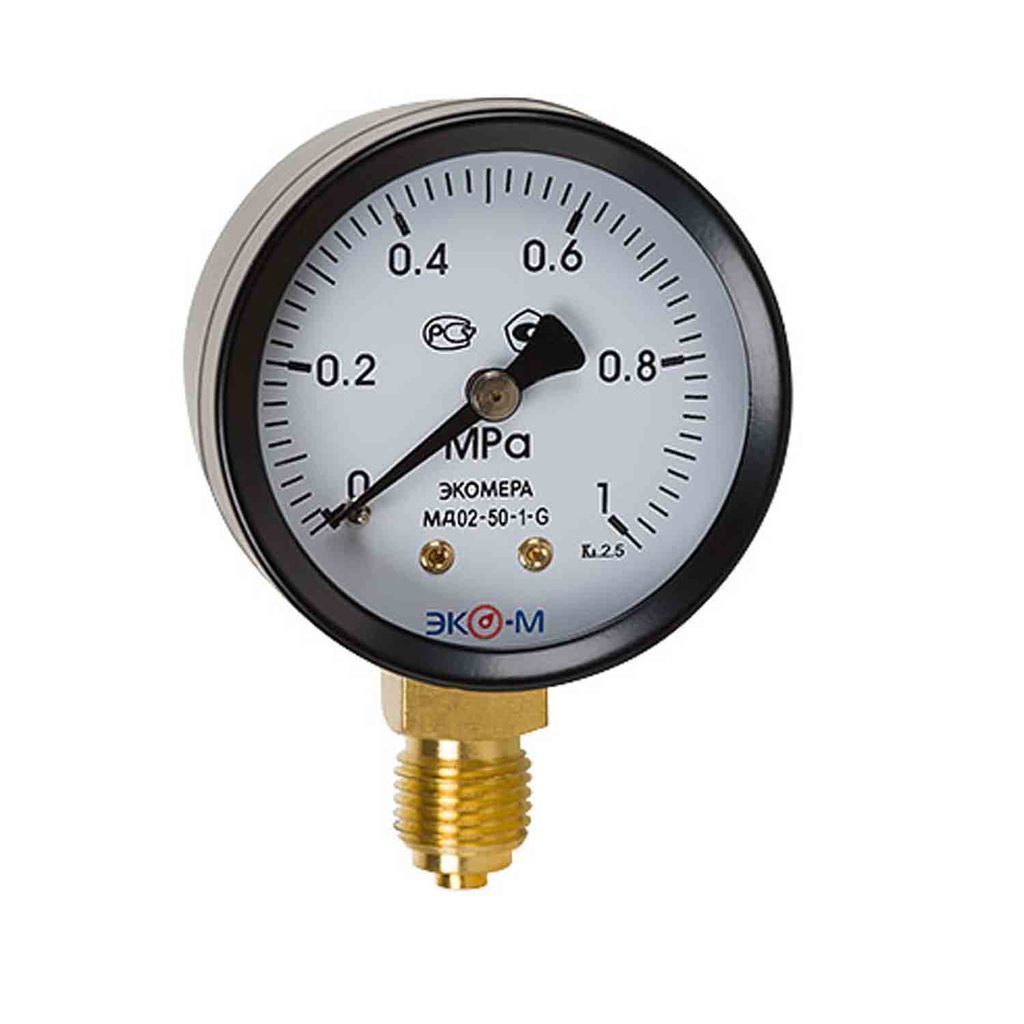 Манометр 50х1/4'' 10 бар МД02 (нижн радиал подкл, корпус сталь, минстекло) ЭКОМЕРА